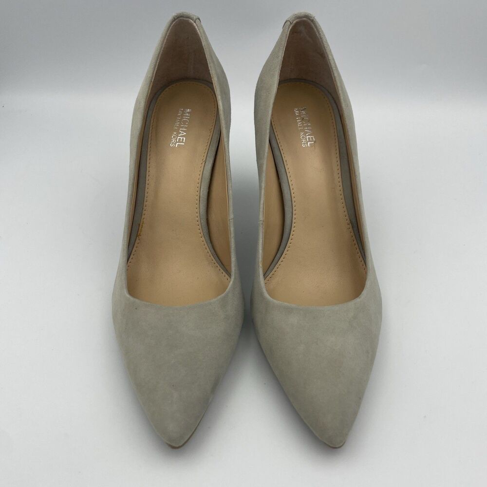 Michael Kors Dorothy Flex Pump Heels Size 7.5 Grey Suede Slip On Pointy Toe Shoe - Picture 2 of 9